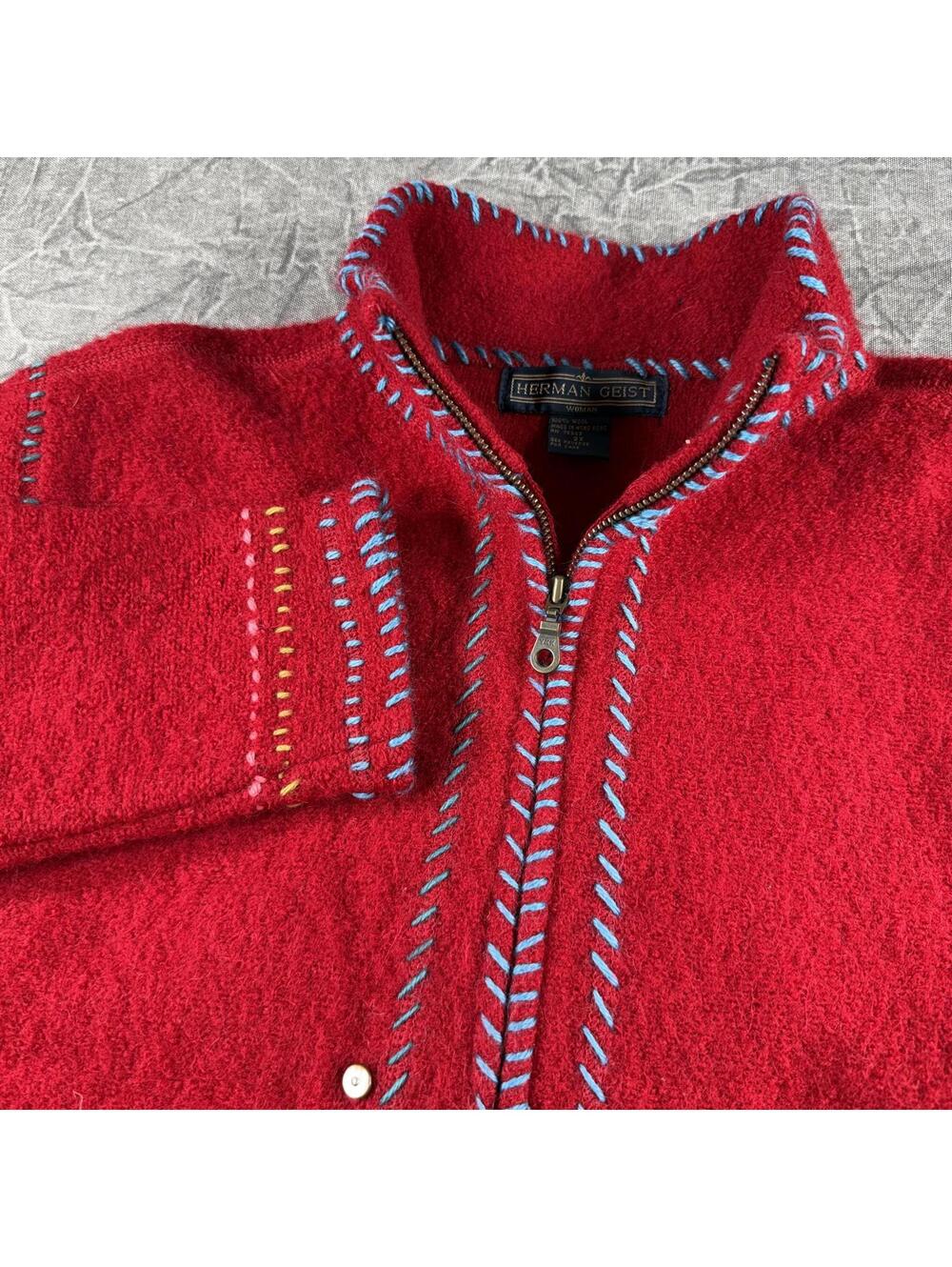 Herman Geist Sweater Women's 2X Red 100% Wool Embroidered